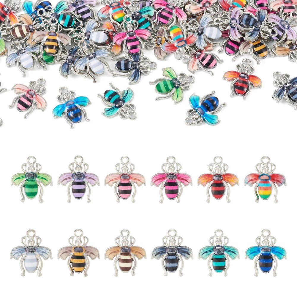 7141 Elecrelive 60Pcs Bee Charms for Crafts, Yellow Honeybee Pendants 12